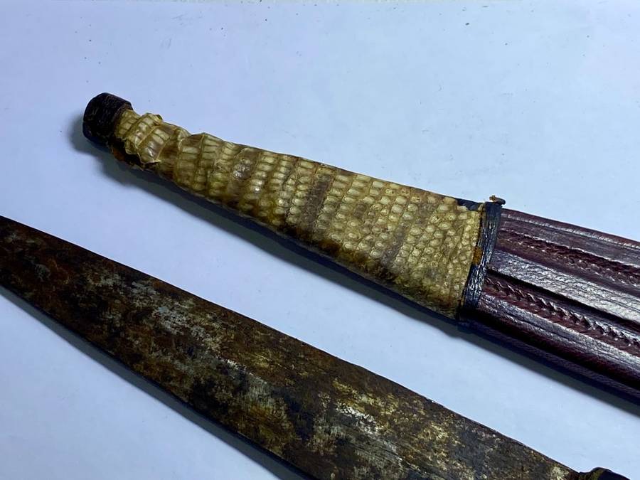 VERY OLD DAGGER IN SNAKE SKIN SHEATH - ORIGIN UNKNOWN -