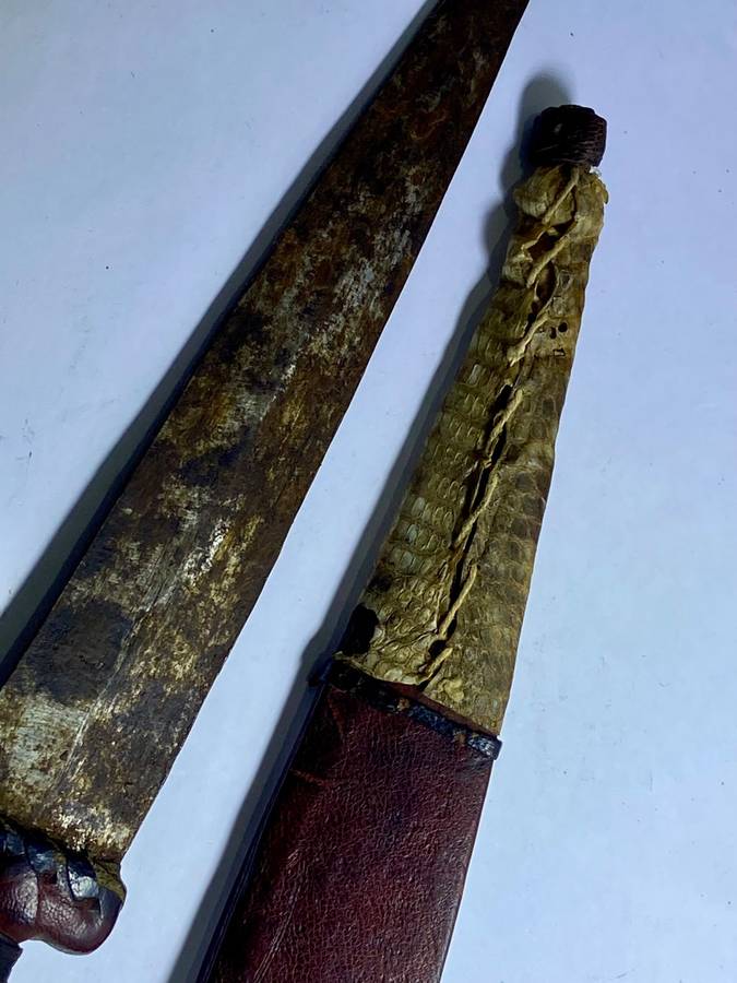 VERY OLD DAGGER IN SNAKE SKIN SHEATH - ORIGIN UNKNOWN -