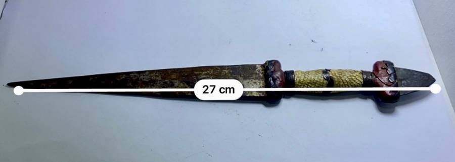 VERY OLD DAGGER IN SNAKE SKIN SHEATH - ORIGIN UNKNOWN -
