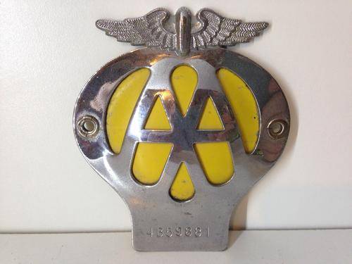 AA  BRITISH CAR BADGE - YELLOW BACKING -