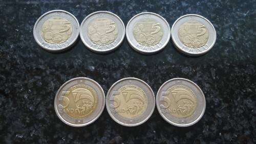 lot of 7 R5 Coins . Sarb 90 years and 20 years of Democracy