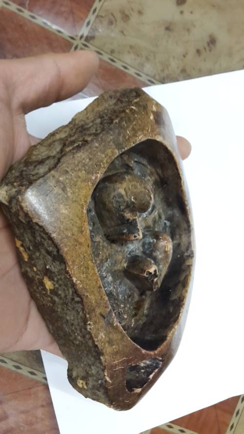 Vintage Hand Carved Rock ashtray .