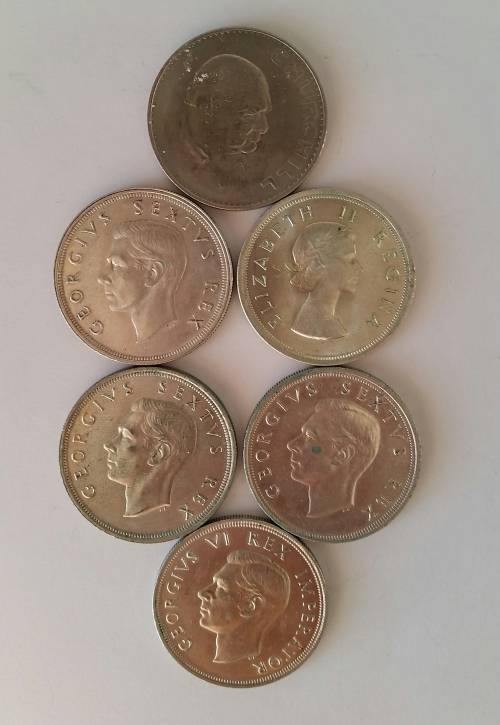 Lot of 5 Shillings, 1 Rand and 2.5 Shilling