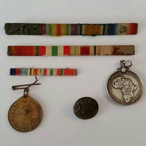 Lot of WW2 Medal Bars, Medals and Button. Mons Star Ribbon Bar with Rosette