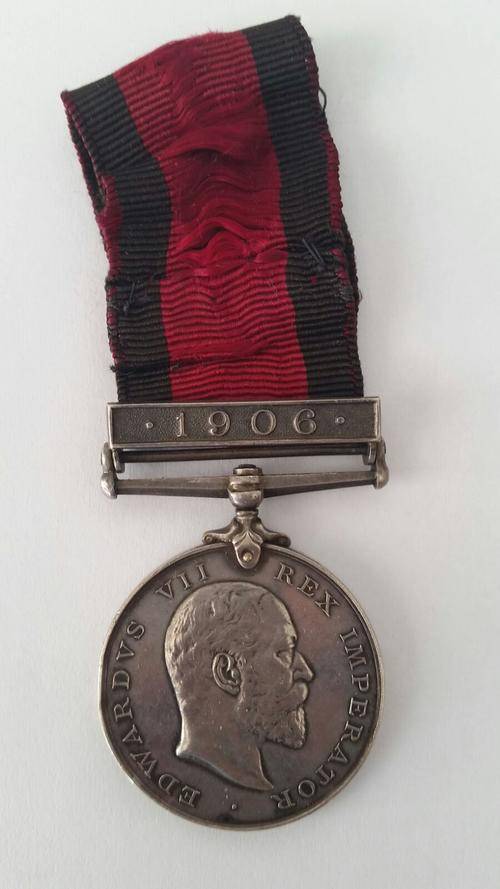 1906 Natal Rebellion Medal issued to SGT F.J. Edwards Durban Light Infantry