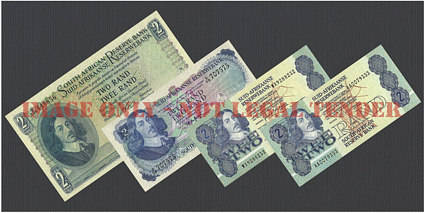 4 South African R2 Banknotes signed by 4 different Governors - R1 Start