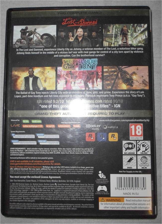 Grand Theft Auto: Episodes from Liberty City (PC) 2 Original Disks (Genuine, Tested, and Working)