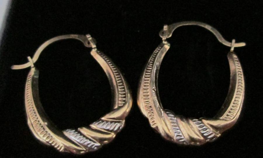 Vintage Genuine Gold Hoop earrings set  in 9ct Genuine yellow and white Gold