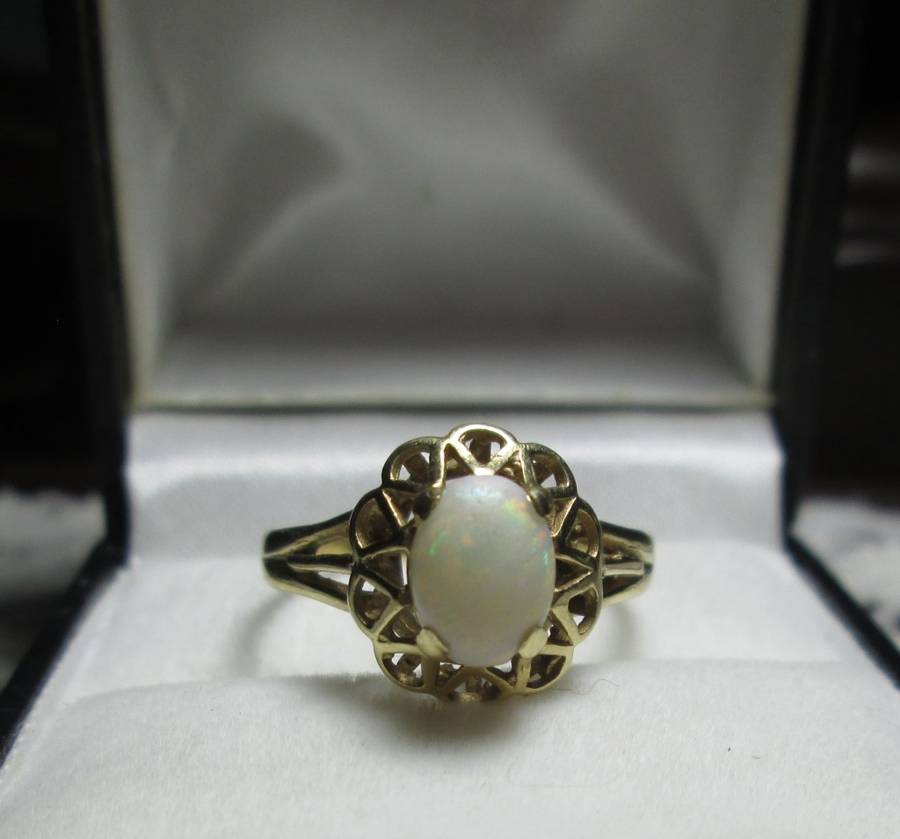 Australian Natural `Sugar Opal` Ring Set in `9ct Genuine Yellow Gold`