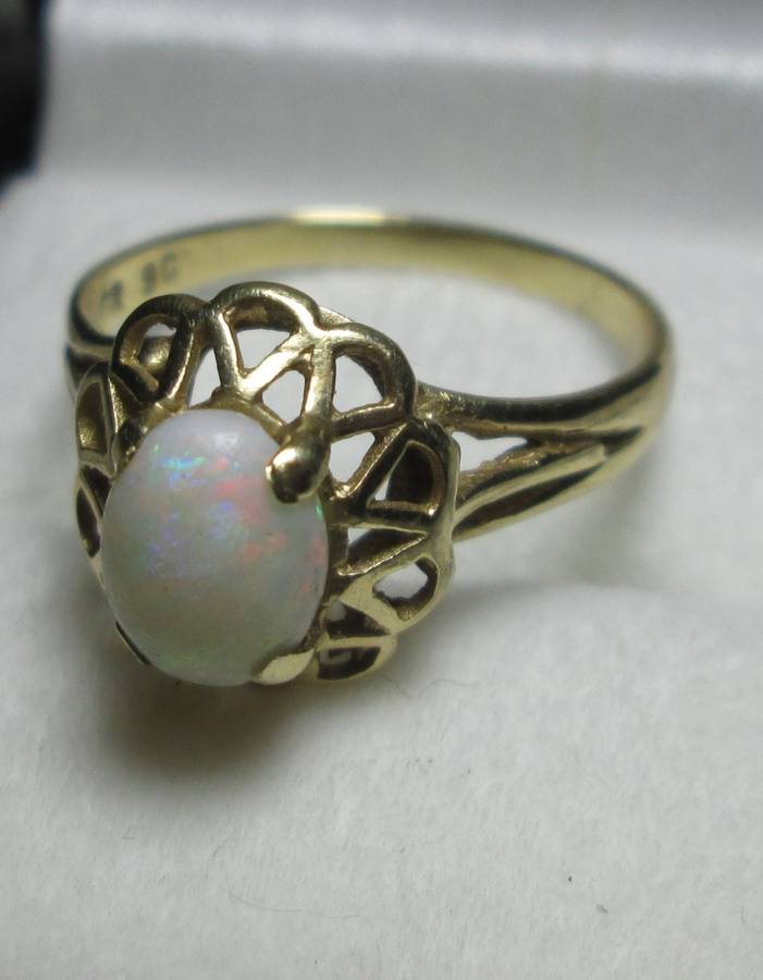 Australian Natural `Sugar Opal` Ring Set in `9ct Genuine Yellow Gold`