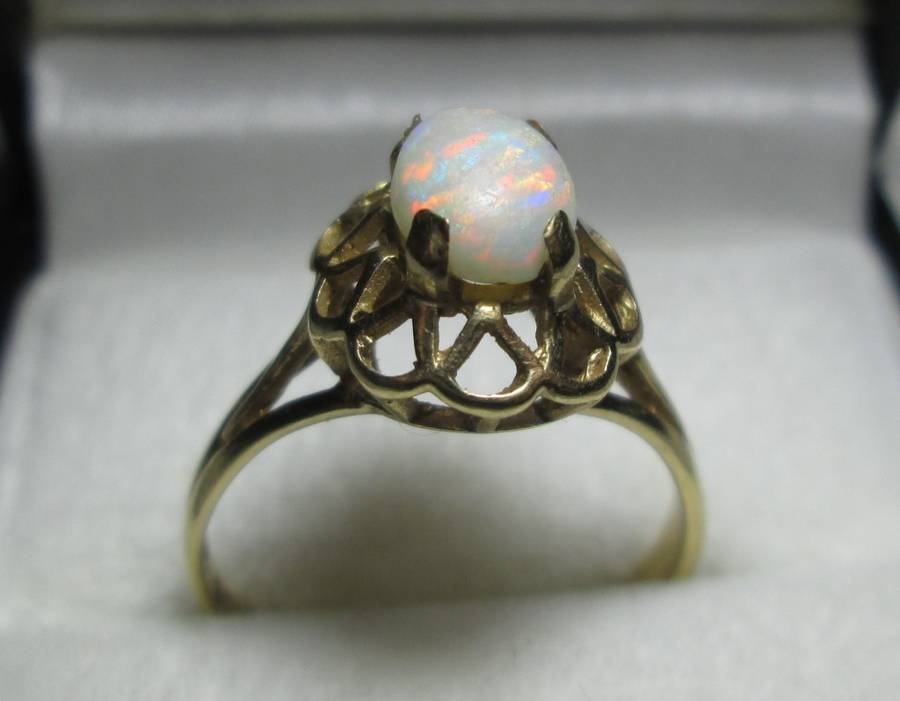 Australian Natural `Sugar Opal` Ring Set in `9ct Genuine Yellow Gold`