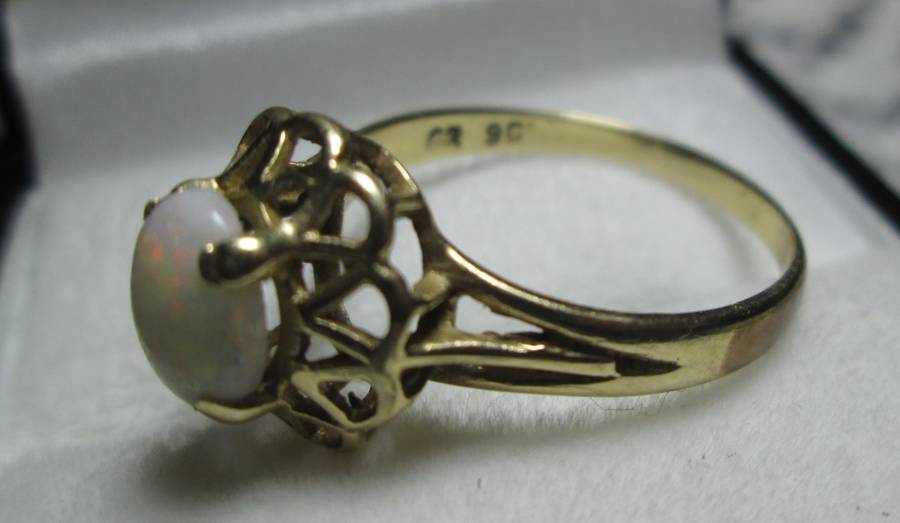 Australian Natural `Sugar Opal` Ring Set in `9ct Genuine Yellow Gold`