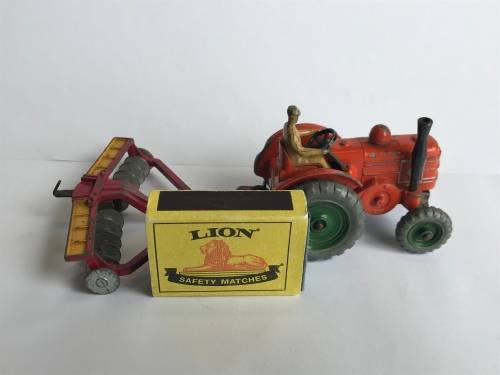VINTAGE DINKY TOYS 301 FIELD MARSHALL TRACTOR with Dinky 322 Disc Harrow
