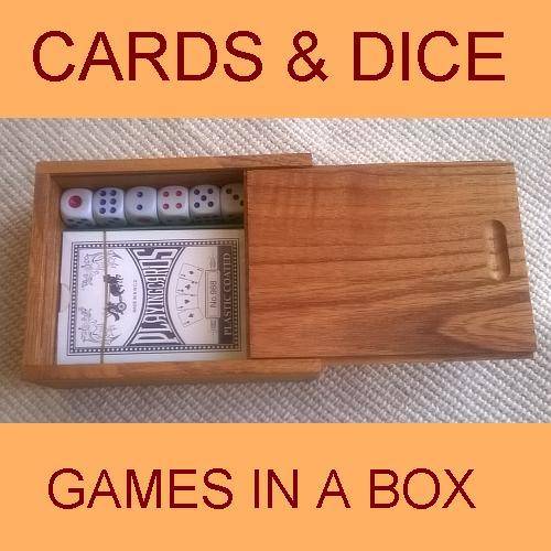 Playing Cards and Dice in Wooden Box