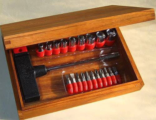 Screwdriver and Socket Set in Wooden Box