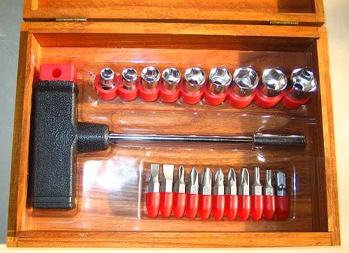 Screwdriver and Socket Set in Wooden Box