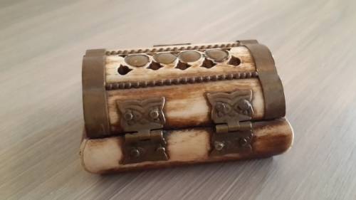 Vintage bone china & brass box with vintage marbles