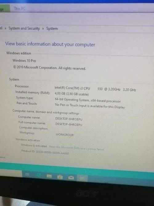 ACER VERITON CORE i3 3.2GHz, 4GB RAM, 500GB HDD, WIN 10 PRO