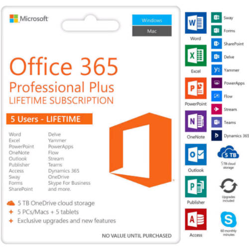 Microsoft Office 365 2016 2019 Pro Key PC/Mac 5TB User Lifetime ESD