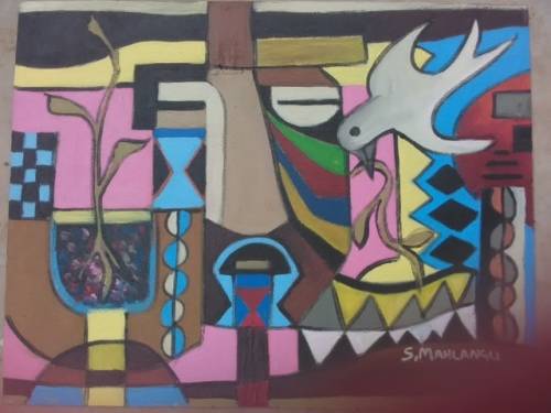 HIGHLY COLLECTABLE PIECE FROM SPEELMAN MAHLANGU~~OIL ON BOARD