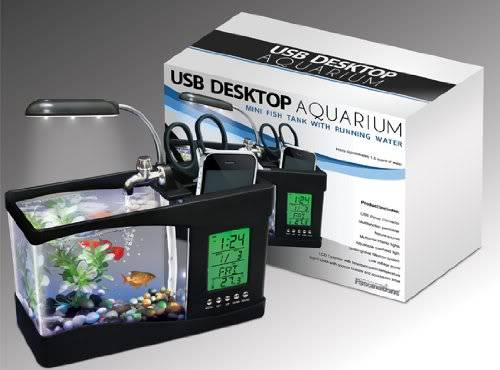 Fascinating Desktop Fish Tank Aquarium with Clock, Date, Thermometer and Pen Holder