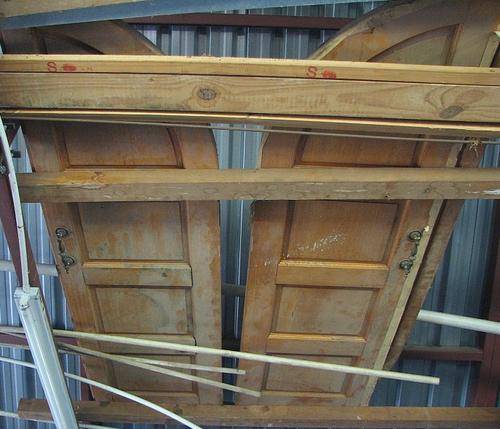 ARCHED WOODEN DOUBLE DOOR WITH FRAME - (Second Hand and needs attention)