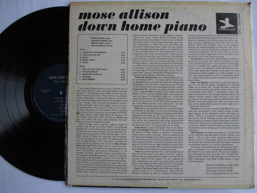 MOSE ALLISON - DOWN HOME PIANO - USA VG+ / VG O.G. PRESTIGE