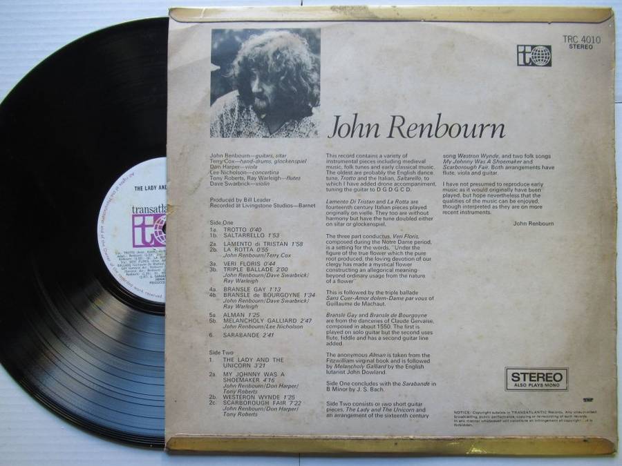 JOHN RENBOURN - THE LADY AND THE UNICORN - RSA VG /VG+