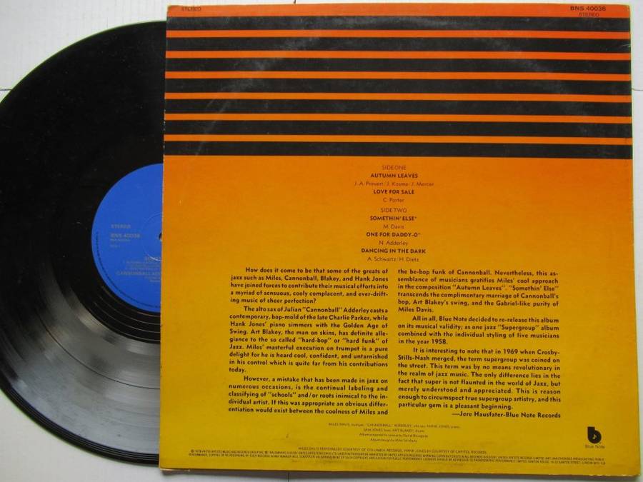 CANNONBALL ADDERLEY MILES DAVIS - SOMETHING ELSE - UK VG+ /VG