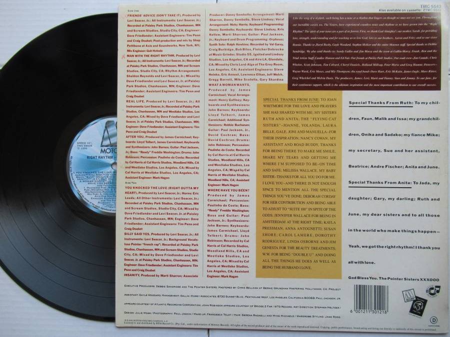 THE POINTER SISTERS - RIGHT RHYTHM - RSA - VG+ / VG+