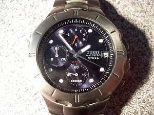AMAZING NEW GUESS WATERPRO STEEL MEN'S DATE CHRONO