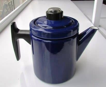 Arabia Finel Retro Blue Enamel Coffee Perculator. Circa 1960's. 1 Liter. Nurmesniemi Finland. As new