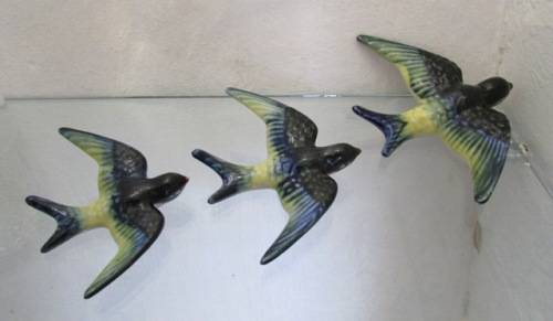 Retro 'Flying Birds' x 3 Hand Painted Ceramic.
