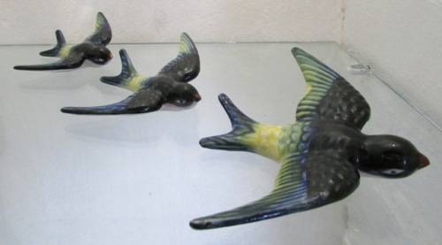 Retro 'Flying Birds' x 3 Hand Painted Ceramic.