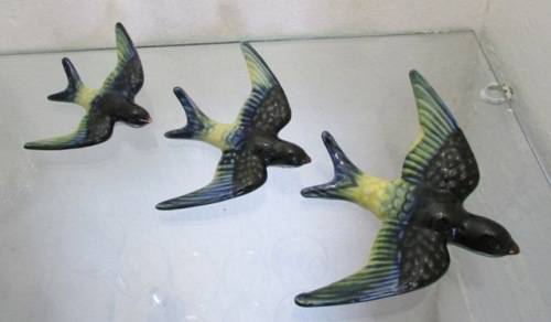Retro 'Flying Birds' x 3 Hand Painted Ceramic.