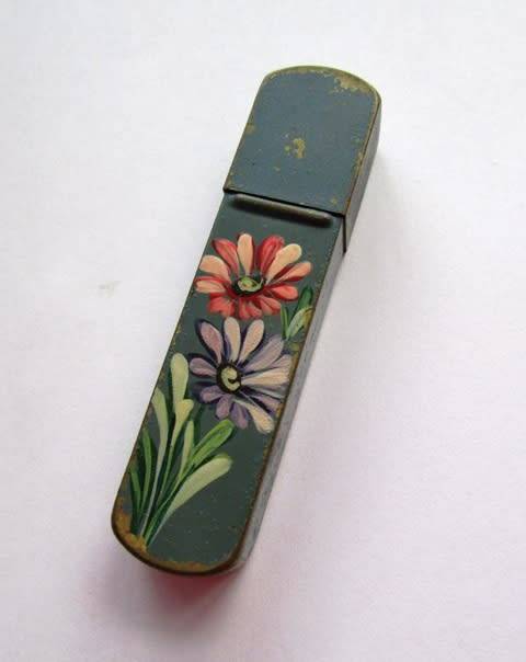 Retro 'HAIR GRIPS' Holder. Hand Painted approximately 6 L x 1.5 w x 1 cm deep