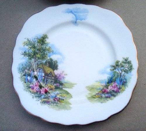 Royal Vale  "Country Cottage" Trio Gold Trim Bone China England