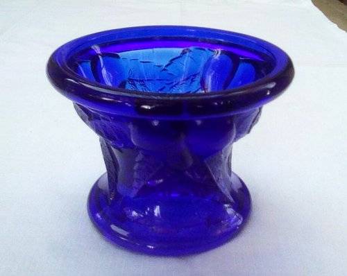 Cobalt blue glass `PEAR` Candle holder FRANCE vintage app. D12 x H8.5 cms