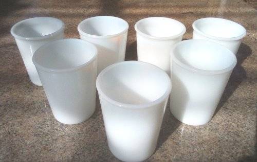 Milk Glass Retro tumblers / yoghurt cups x 7 app. D 7 x H 9 cms