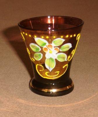Hand painted vase with gold trim approximately 5.5cm in diameter x 6cm high