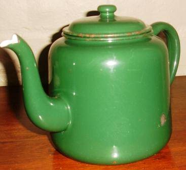 Retro Enamel Green Tea Pot.Large. Approx.28cmL x 18cmH
