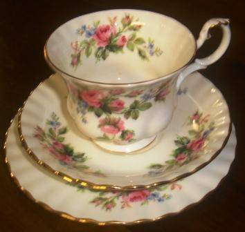 Royal Albert "Moss Rose" trio. Bone china. Made in England
