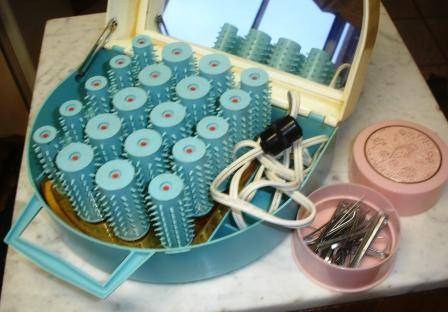 Retro "Cortina" Electric hot hair curlers. Approx. 270cm x 240cm x 12cmH