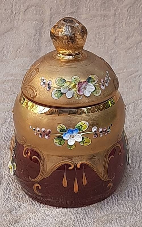 Raised Enamel Floral Glass Tumbler Lidded Pot hand painted