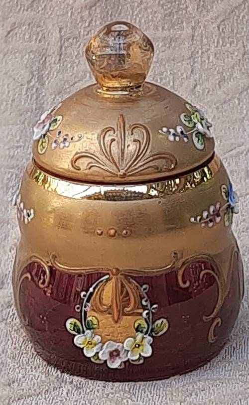 Raised Enamel Floral Glass Tumbler Lidded Pot hand painted
