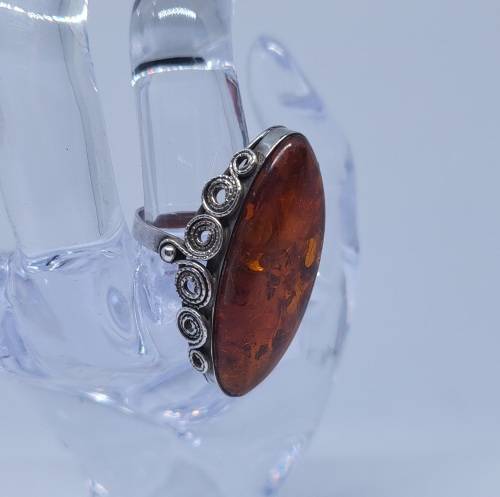 Sterling Silver and Amber ring Size T