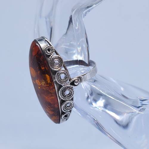Sterling Silver and Amber ring Size T