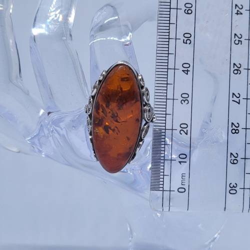 Sterling Silver and Amber ring Size T