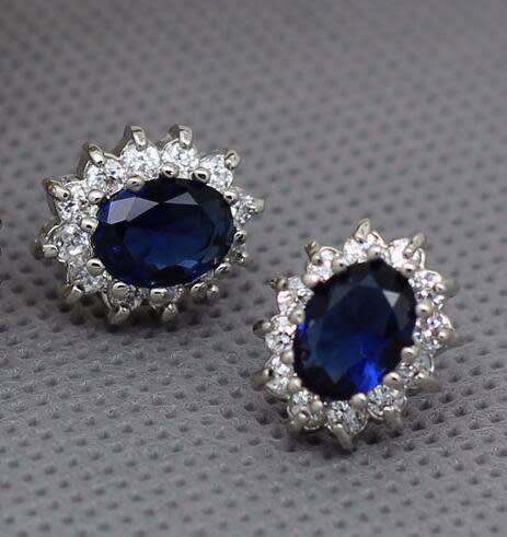 Princess Kate Blue Crystal Sapphire Gem Gold Plated Earrings