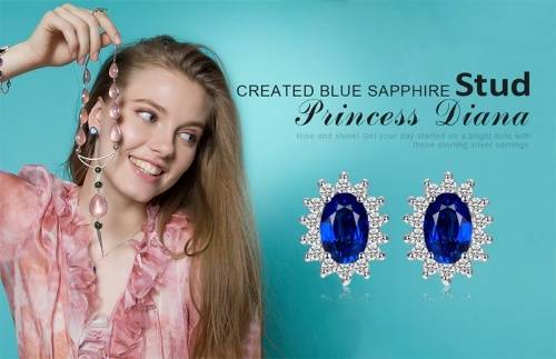 Princess Kate Blue Crystal Sapphire Gem Gold Plated Earrings